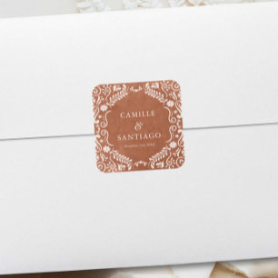 Terracotta Mexicaanse bruiloft Papel Picado Vierkante Sticker