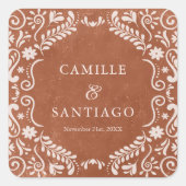 Terracotta Mexicaanse bruiloft Papel Picado Vierkante Sticker (Voorkant)