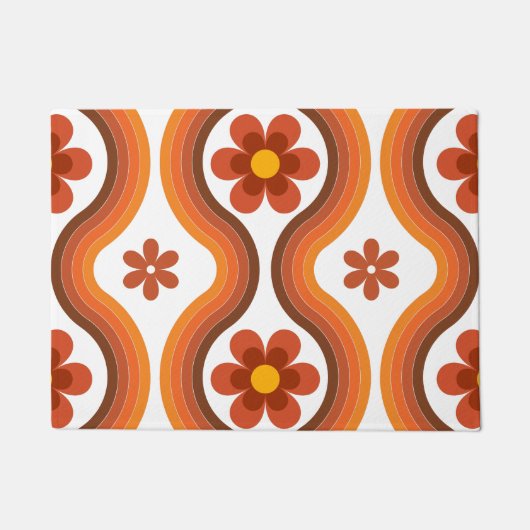 Terracotta Mid Century Modern Floral Rainbow Retro Deurmat (Voorkant)