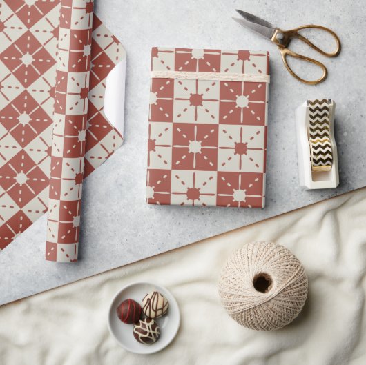 Terracotta Mid-Century Modern Starburst Pattern Cadeaupapier (Crafts)