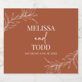 Terracotta Minimaal Minimalistisch Tak Blad Bruilo Sparkling Wijnetiket (Enkel label)