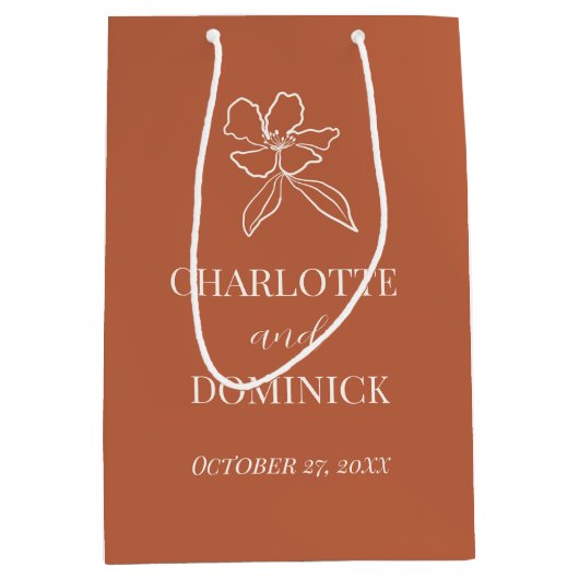 Terracotta Minimal Floral Wedding Medium Cadeauzakje (Voorkant)