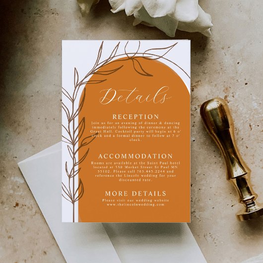 Terracotta Minimal Wedding Details Enclosure Card Informatiekaartje