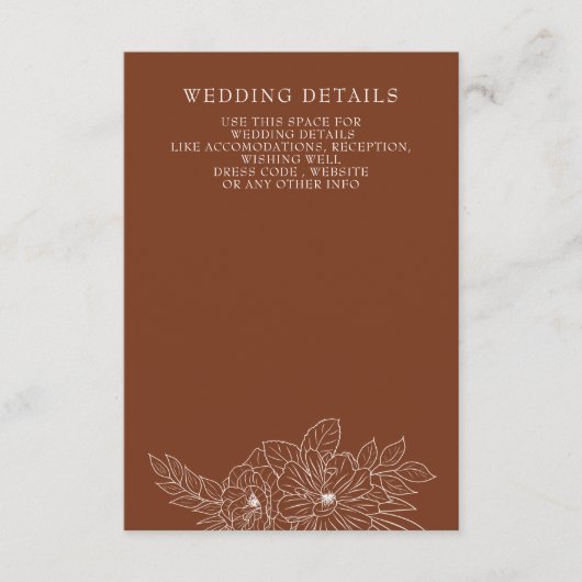 Terracotta Minimale Elegante Bloemen Schets Bruilo Informatiekaartje (Voorkant)