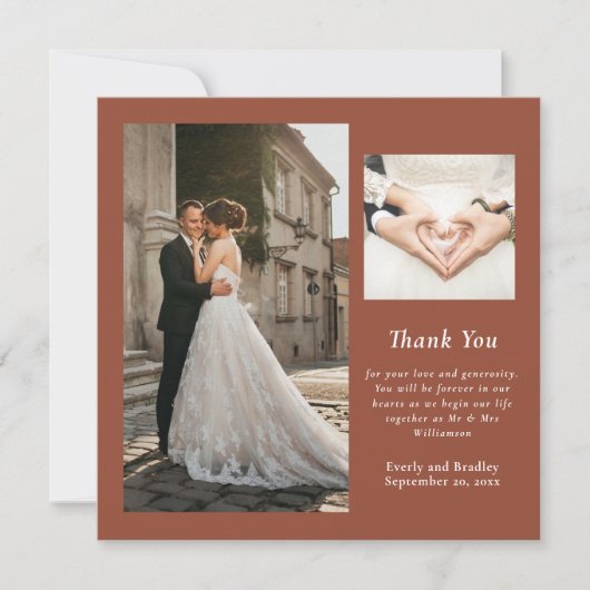 Terracotta minimale foto bruiloft dank u kaart (Voorkant)