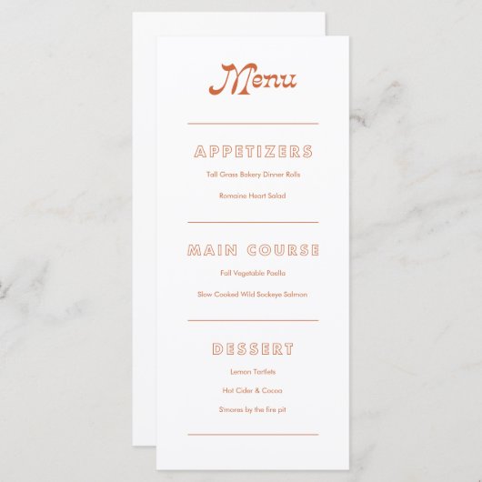 Terracotta Minimalist Boho Chic Menu (Voorkant / Achterkant)