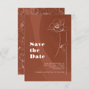 Terracotta Minimalist Boho Floral redt de datum Save The Date