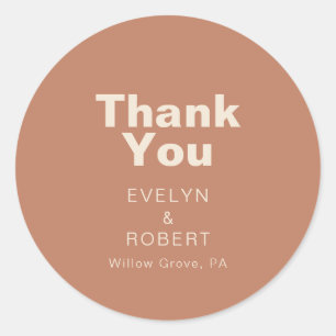 Terracotta Minimalist Formal Wedding Dank u Ronde Sticker