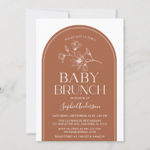 Terracotta Minimalist Modern Arch Baby Brunch Kaart