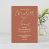 Terracotta Minimalist Script Photo Wedding Kaart (Staand voorkant)