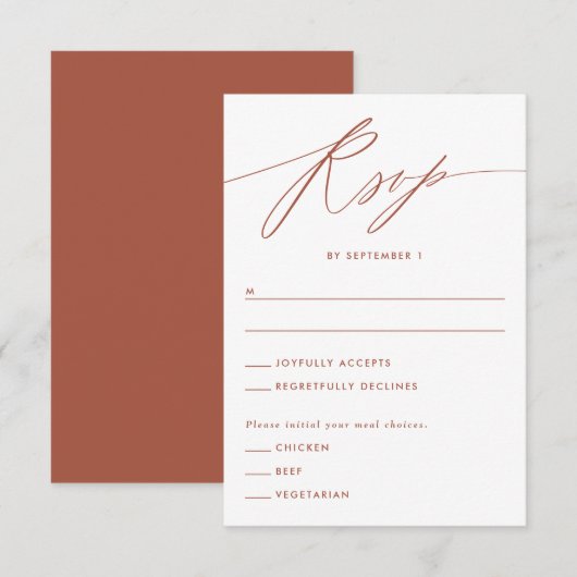 Terracotta Minimalist Script Response Kaart (Voorkant / Achterkant)