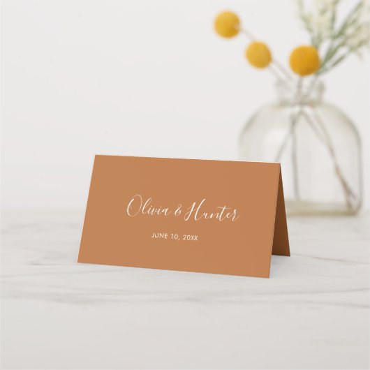 Terracotta Minimalist Wedding Folded Place Card (Achterkant)