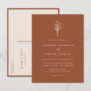 Terracotta minimalistisch bloemenboeket bruiloft uitnodiging briefkaart