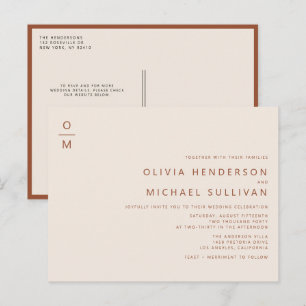 Terracotta minimalistisch monogram QR-code bruilof Uitnodiging Briefkaart