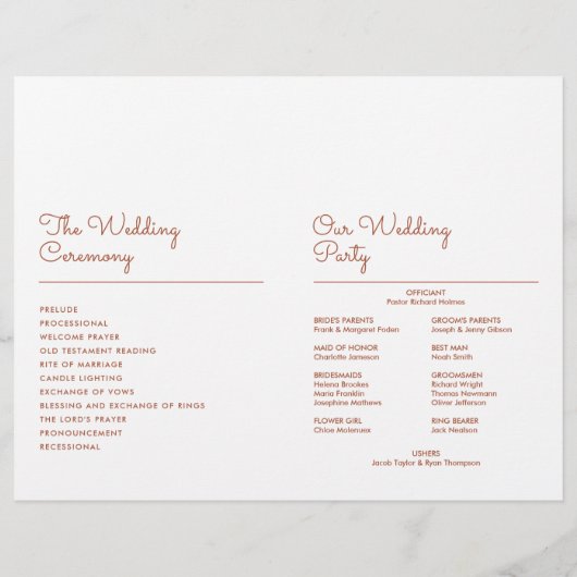 Terracotta minimalistisch script huwelijksprogramm (Achterkant)