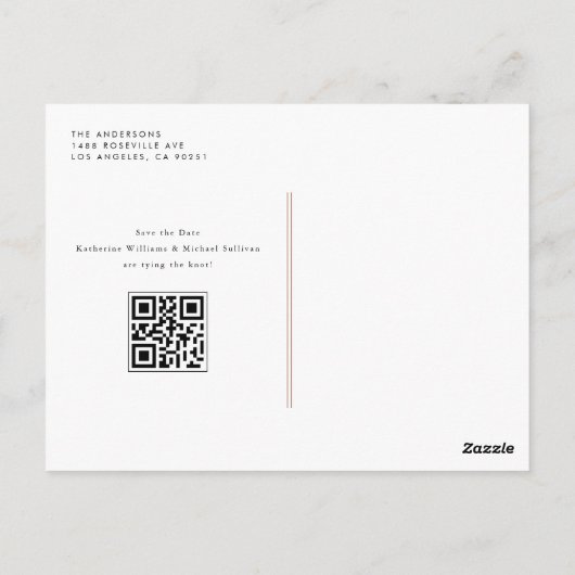 Terracotta Minimalistisch Script QR Code Save the  Briefkaart (Achterkant)