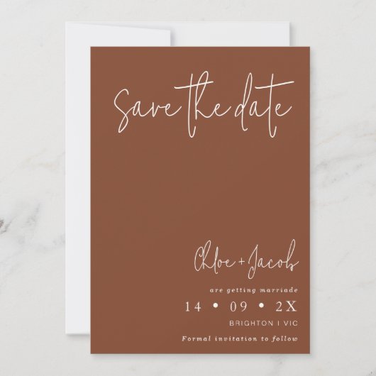 Terracotta minimalistisch script Sla de datum Kaar Kaart (Voorkant)