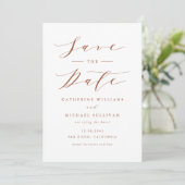 Terracotta minimalistisch sierlijk script bruiloft save the date (Staand voorkant)
