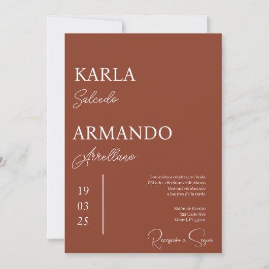 Terracotta minimalistische bruiloft uitnodiging sp (Voorkant)