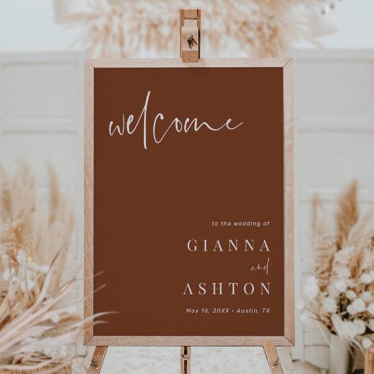 Terracotta Modern Calligraphy Wedding Welcome Sign Poster
