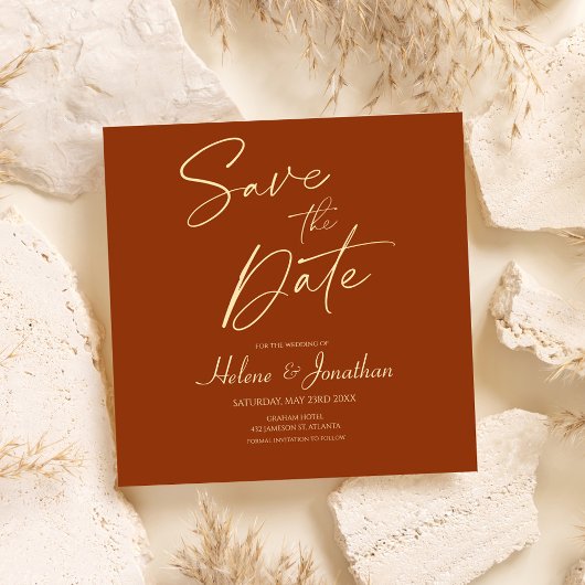 Terracotta Modern Elegant Bruiloft Save The Date Kaart