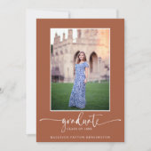 Terracotta Modern Elegant Script Afstuderen Foto Aankondiging (Voorkant)