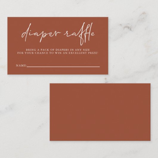 Terracotta Modern Gender Neutral Diaper Raffle Informatiekaartje (Voorkant / Achterkant)