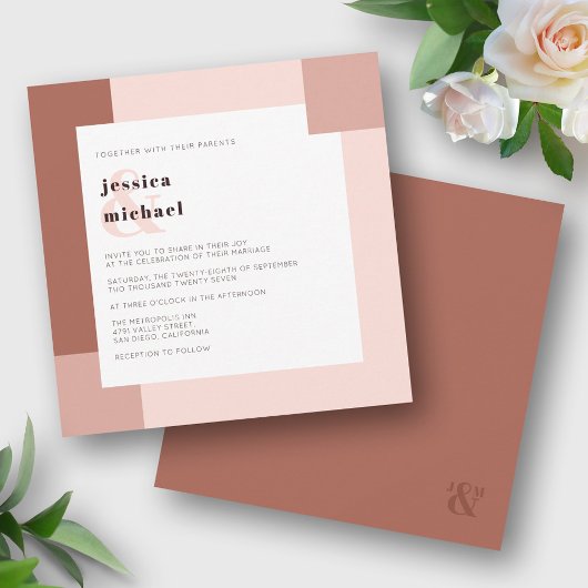Terracotta Modern Geometric Typography Wedding Kaart