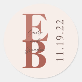 Terracotta Modern Large Initiaal Custom Wedding Ronde Sticker