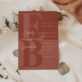 Terracotta Modern Large Initial Wedding Invitation Kaart