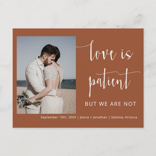 Terracotta Modern Minimal Script Photo Elopement Briefkaart (Voorkant)