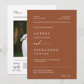 Terracotta Modern Minimal Wedding QR Code Foto in Kaart (Voorkant / Achterkant)