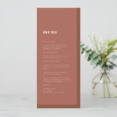 Terracotta Modern Minimalist Typography Wedding Menu (Staand voorkant)