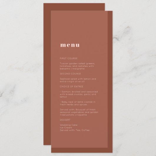 Terracotta Modern Minimalist Typography Wedding Menu (Voorkant / Achterkant)