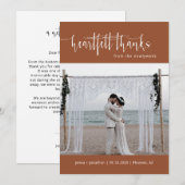 Terracotta Modern Minimalist Wedding Photo Flat Bedankkaart (Voorkant / Achterkant)