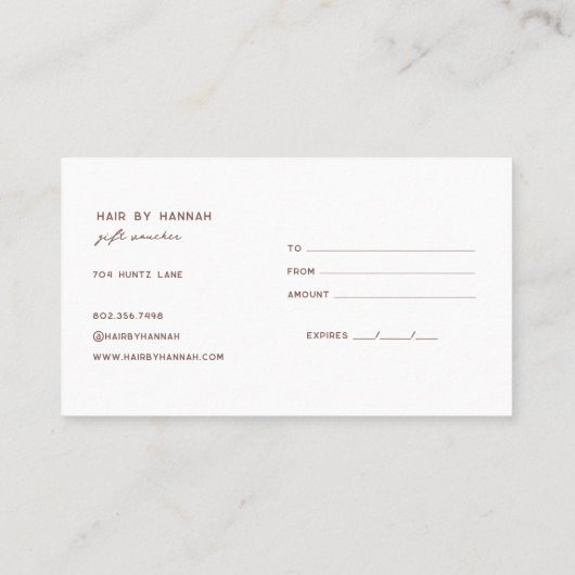 terracotta | Modern minimalistisch cadeaubon Visitekaartje (Achterkant)