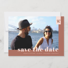 Terracotta Modern Monogram Eenvoudig fotohuwelijk Save The Date