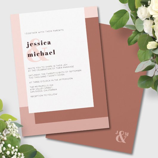 Terracotta Modern Monogram Minimalist Bold Wedding Kaart
