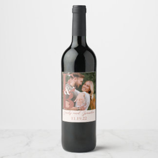 Terracotta Modern Photo Wedding Wijn Etiket