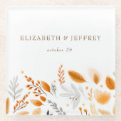 Terracotta Modern Script Elegante herfstbruiloft Glazen Onderzetter (Voorkant)