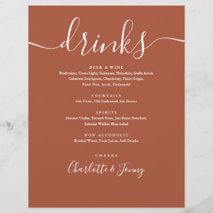 Terracotta Modern Script Trouw Dranken Menu