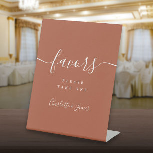 Terracotta Modern Script Trouwgunsten Tafel Reclamebord Met Voetstuk
