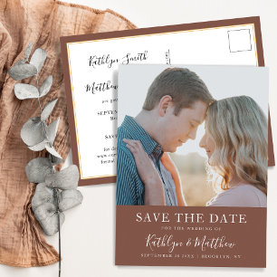 Terracotta Modern Typography Simple Photo Wedding Aankondigingskaart