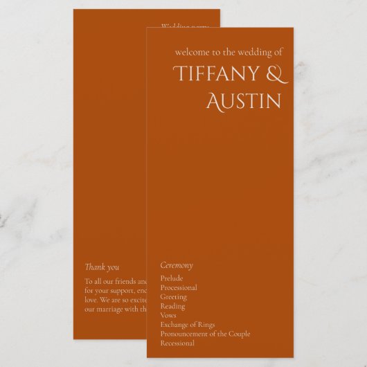 Terracotta Modern Wedding Programme (Voorkant / Achterkant)