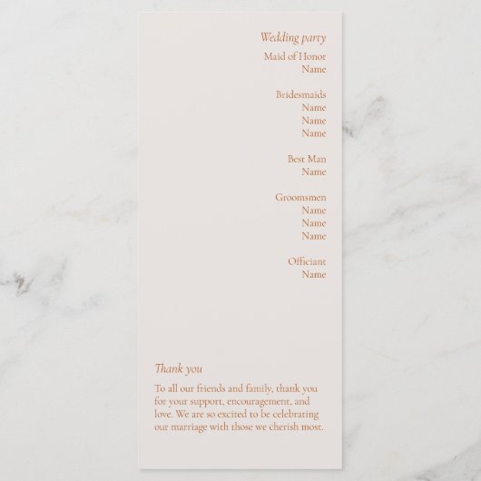 Terracotta Modern Wedding Programme (Achterkant)