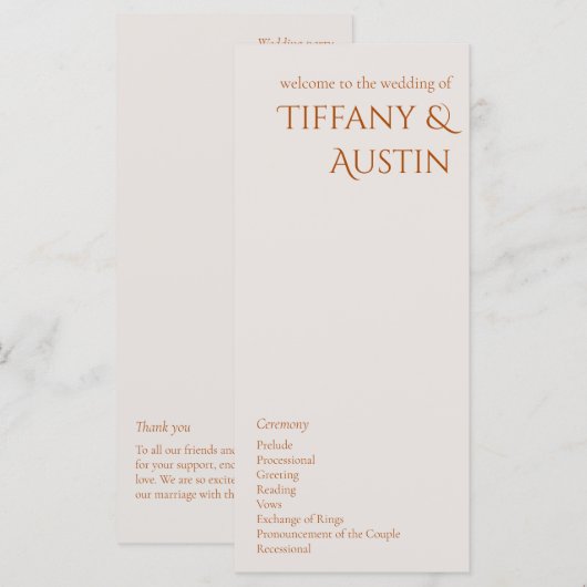 Terracotta Modern Wedding Programme (Voorkant / Achterkant)