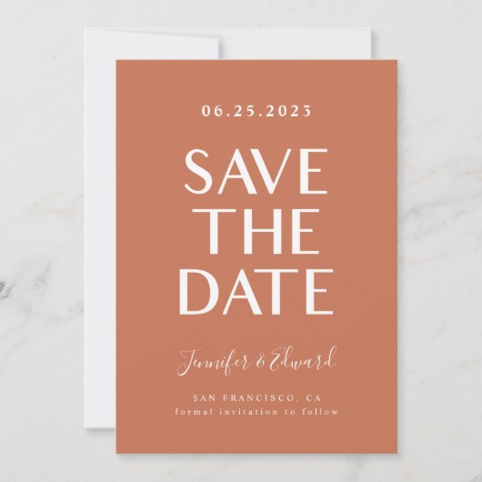 Terracotta Modern Wedding Save the Date (Voorkant)