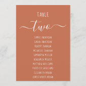 Terracotta Modern White Script Seating Chart Card (Achterkant)