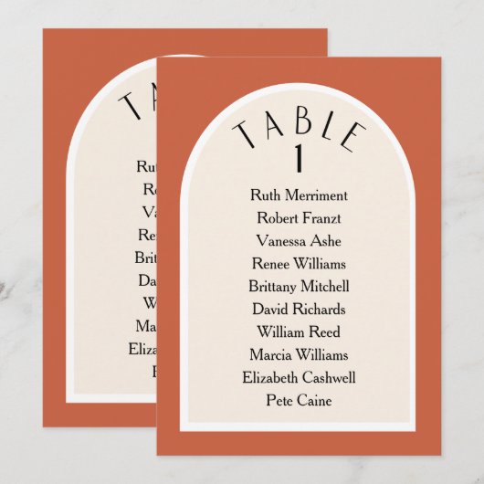 Terracotta moderne arqué numéro de table plan de s (Devant / Derrière)