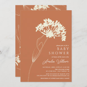 Terracotta Moderne Baby shower Floral Invitation